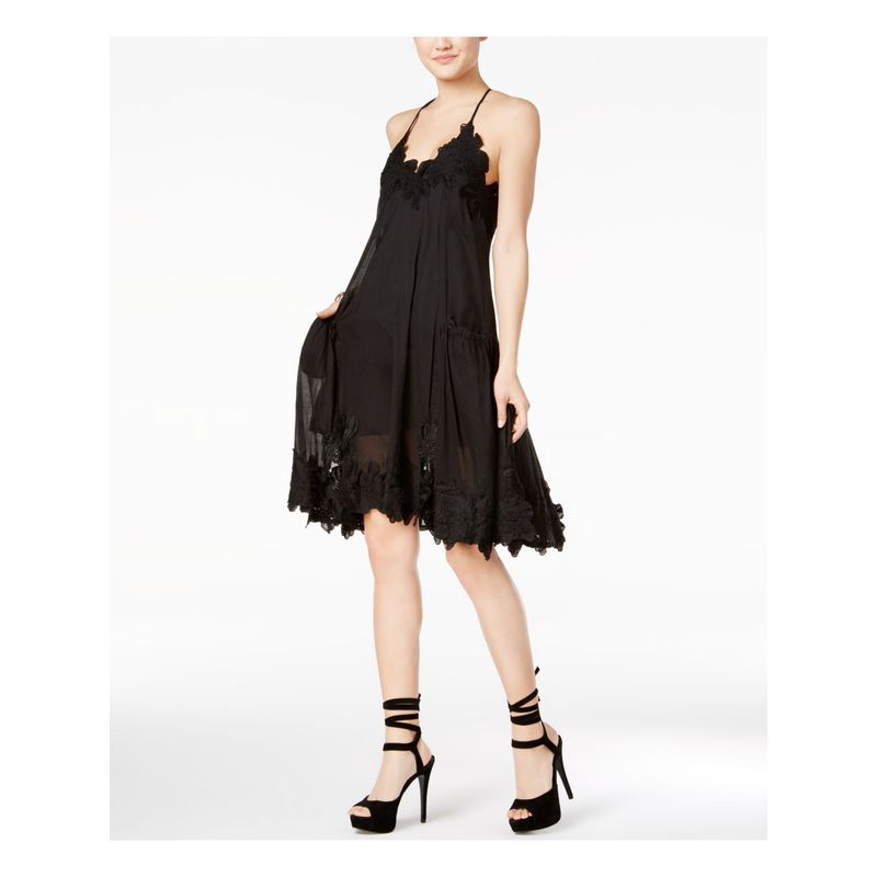 Mare Mare Womens Black Spaghetti Strap Below The Knee Shift Dress Size: S
